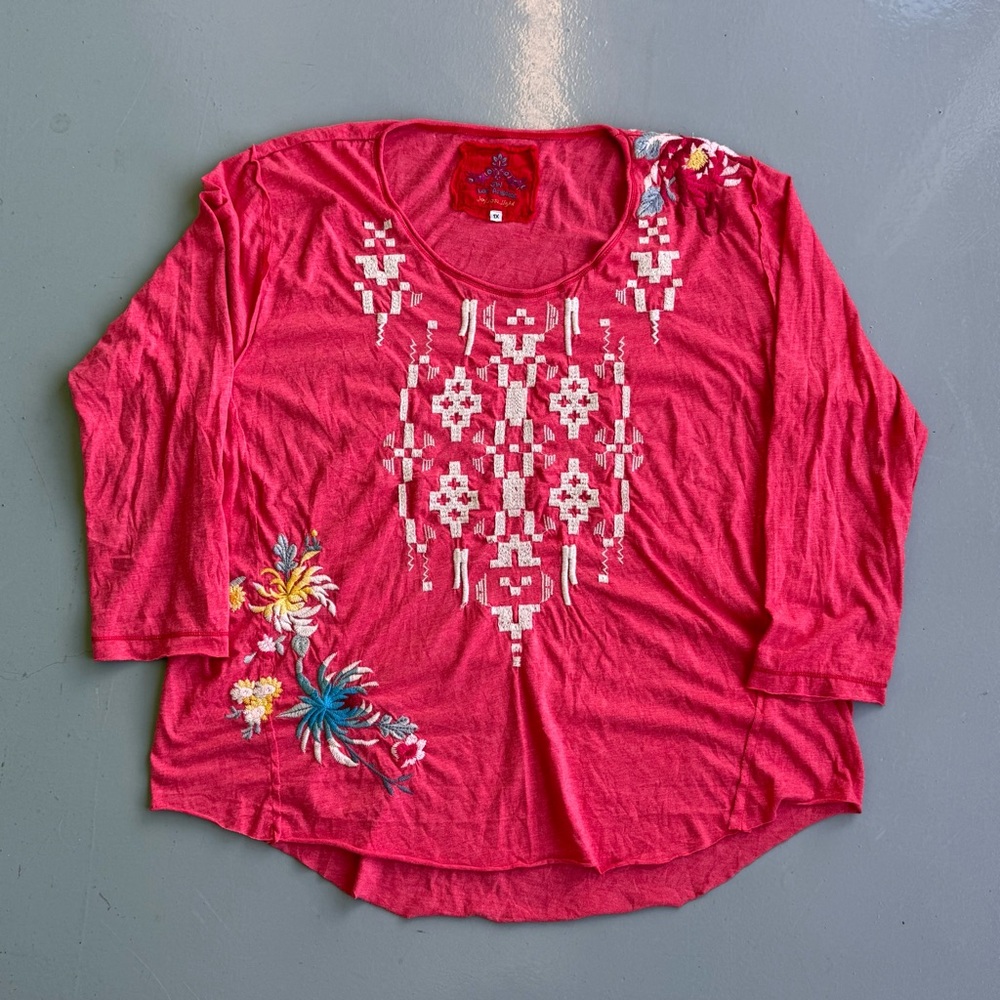 Johnny Was Vibrant Pink Embroidered Blouse size XL